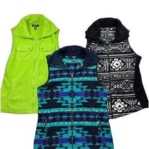 Chaps Womens Fleece Vest Lot of 3 Size Small Aztec Nordic Outdoor Sport